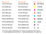 Measurement chart for bandage width, height, color, and boot size with a color legend for a Rugged-X and Soft Bandage boots
