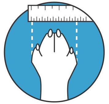 Illustration of a dog paw with a ruler above it, indicating measurement, on a blue background.