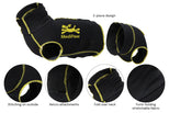 Black medical pet shirt with yellow accents and MediPaw branding, shown from multiple angles on a white background.