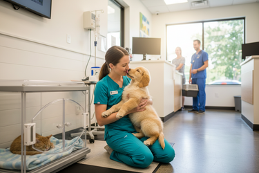 Veterinarian with a dog in a veterinary clinic