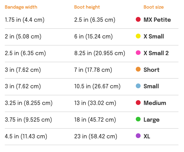 Rugged X Boot size chart